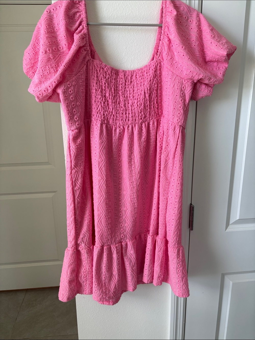 Derek Heart Bubblegum Pink Eyelet Puff-Sleeve Mini Dress - Picture 4 of 4